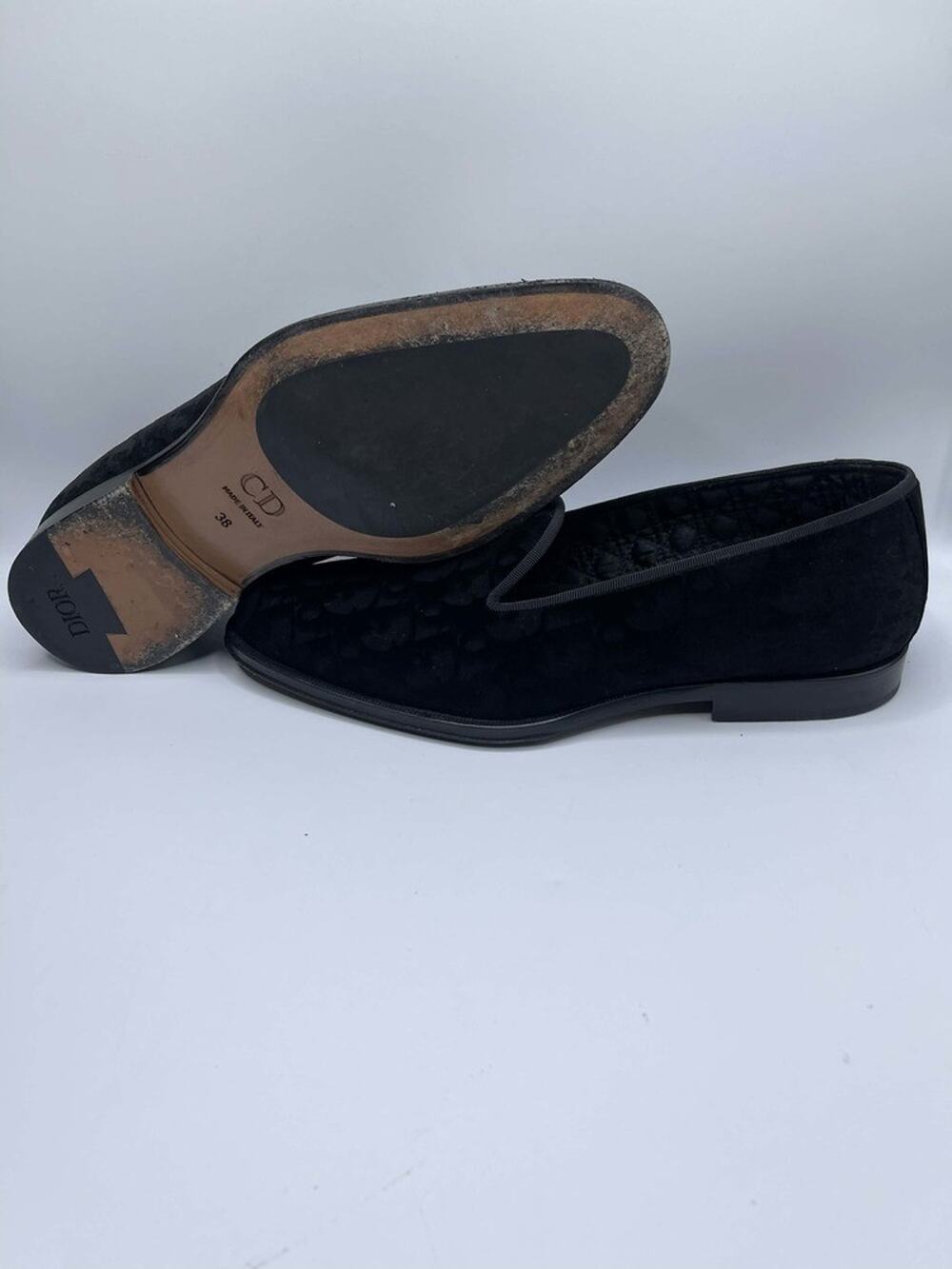 Men's Size 5 Christian Dior Timeless Loafer Black Oblique Velvet SPB-JB 360208